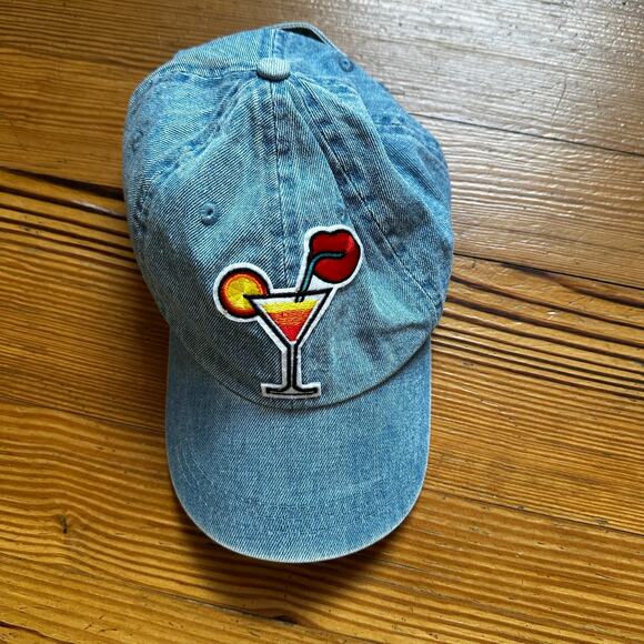 Denim jean adjustable martini drink patch baseball cap - Picture 4 of 4
